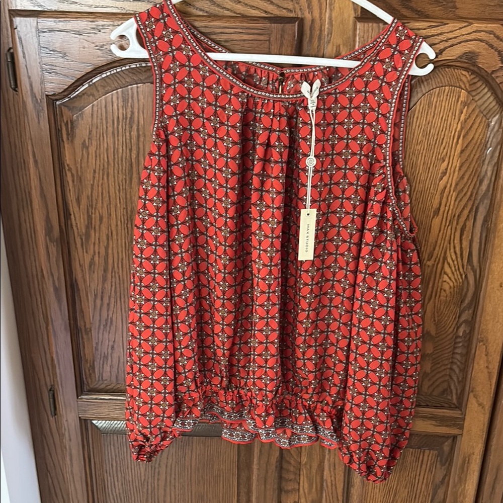 Red Patterned Sleeveless Top